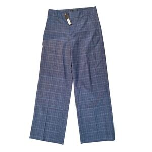 Banana Republic Blue Plaid‎ Wide Leg Trousers High Rise Dress Pants Size 6 NEW